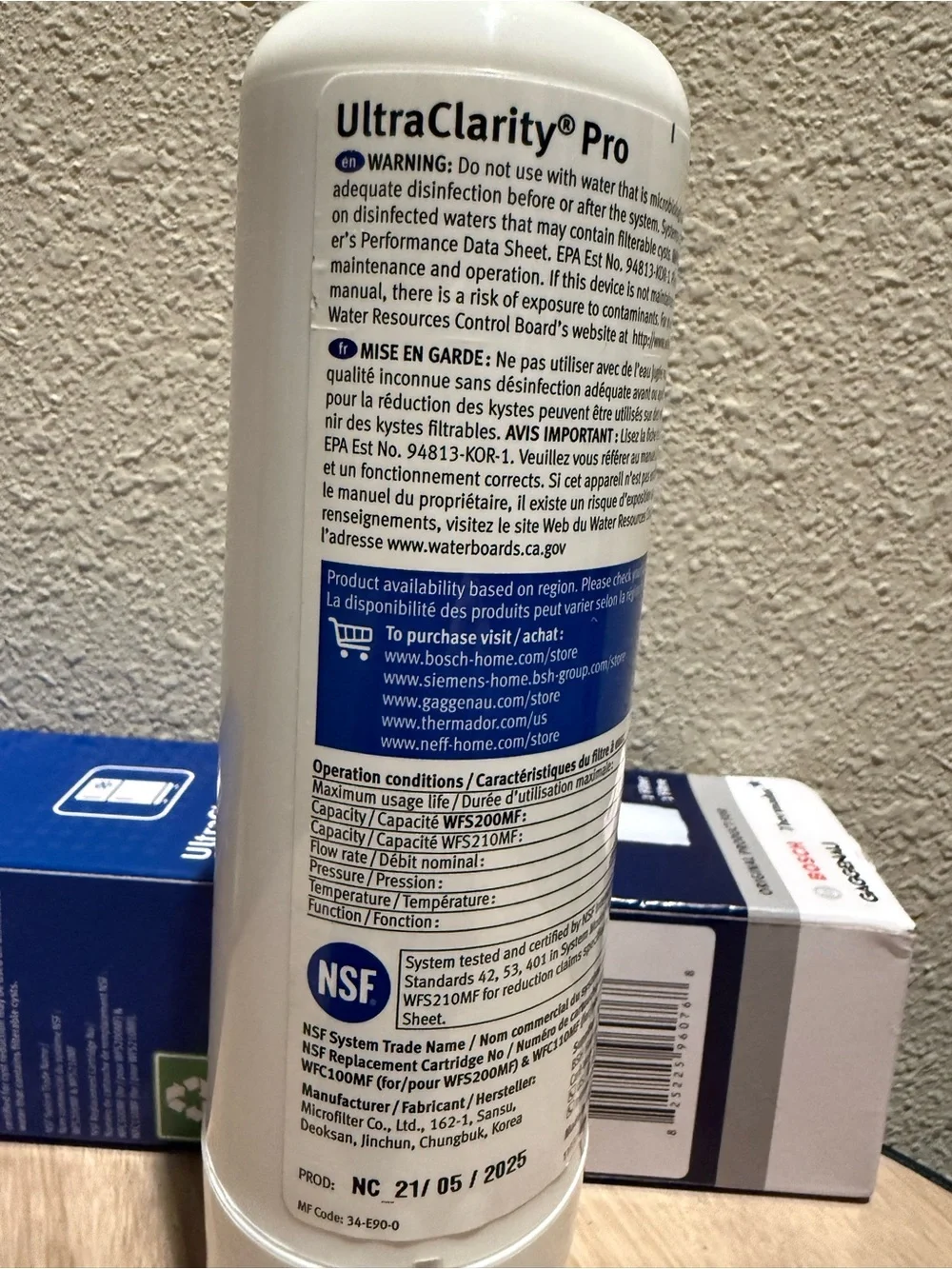 Bosch UltraClarity Pro Water Filter-BORPLFTR55 11032531 - never used